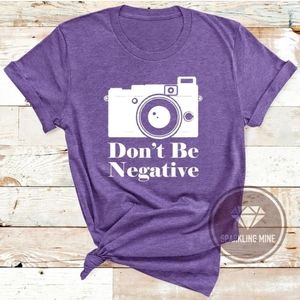 Don't Be Negative Heather Purple Graphic Tshirt.